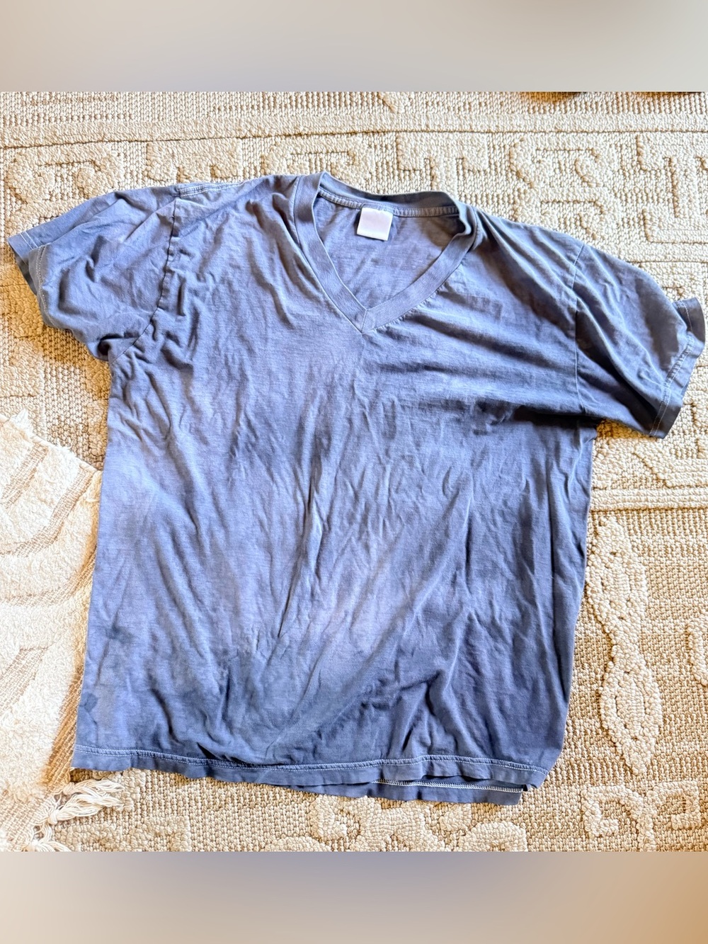 Vintage hand tie dyed 100% cotton Casual Washed Gray V-Neck Women's Tee Sz L